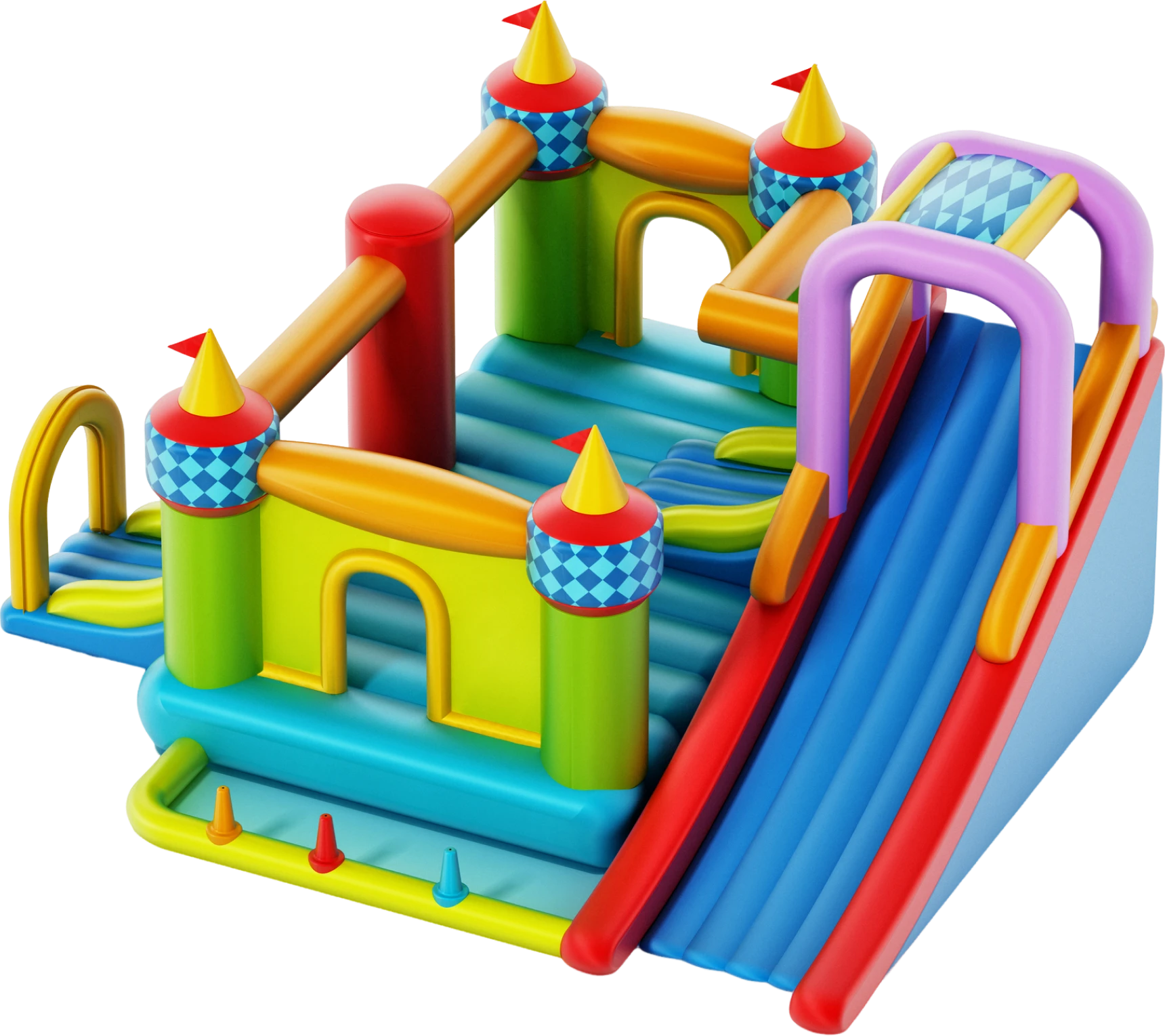 Colorful inflatable bouncy castle with slide.